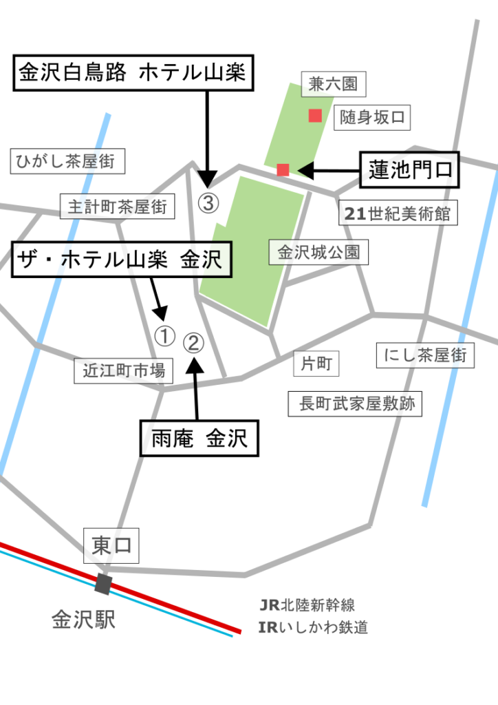 厳選したホテルの位置関係